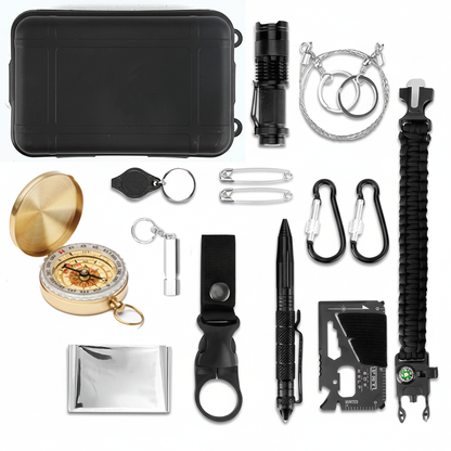 14-teiliges Überlebensset für Camping &amp; Outdoor mit Kompass
