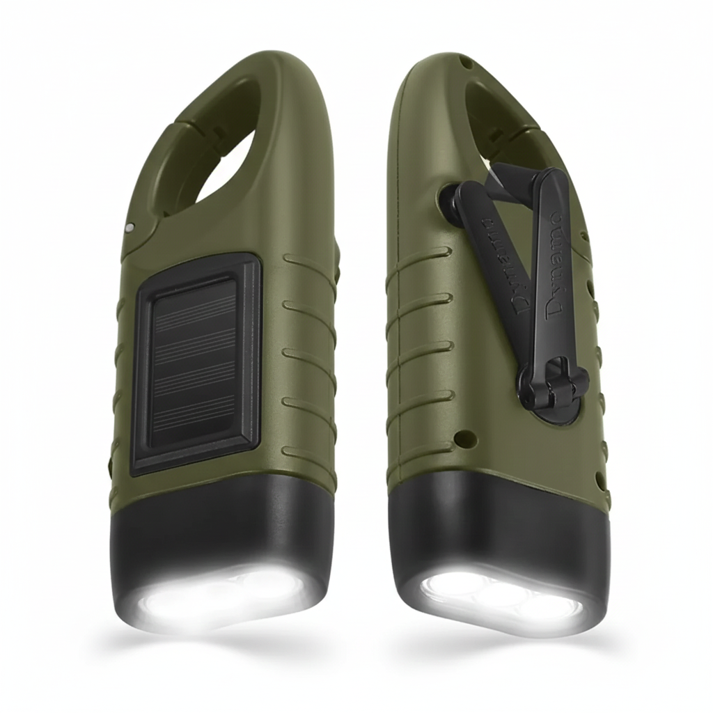 LED-Taschenlampe mit Handkurbel, solarbetrieben und wiederaufladbar