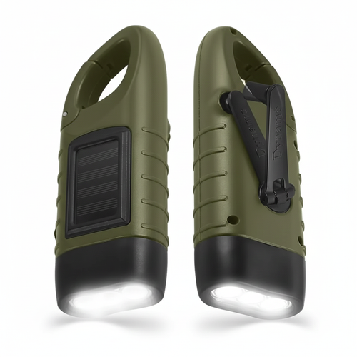 LED-Taschenlampe mit Handkurbel, solarbetrieben und wiederaufladbar