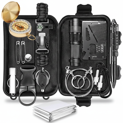 14-teiliges Überlebensset für Camping &amp; Outdoor mit Kompass