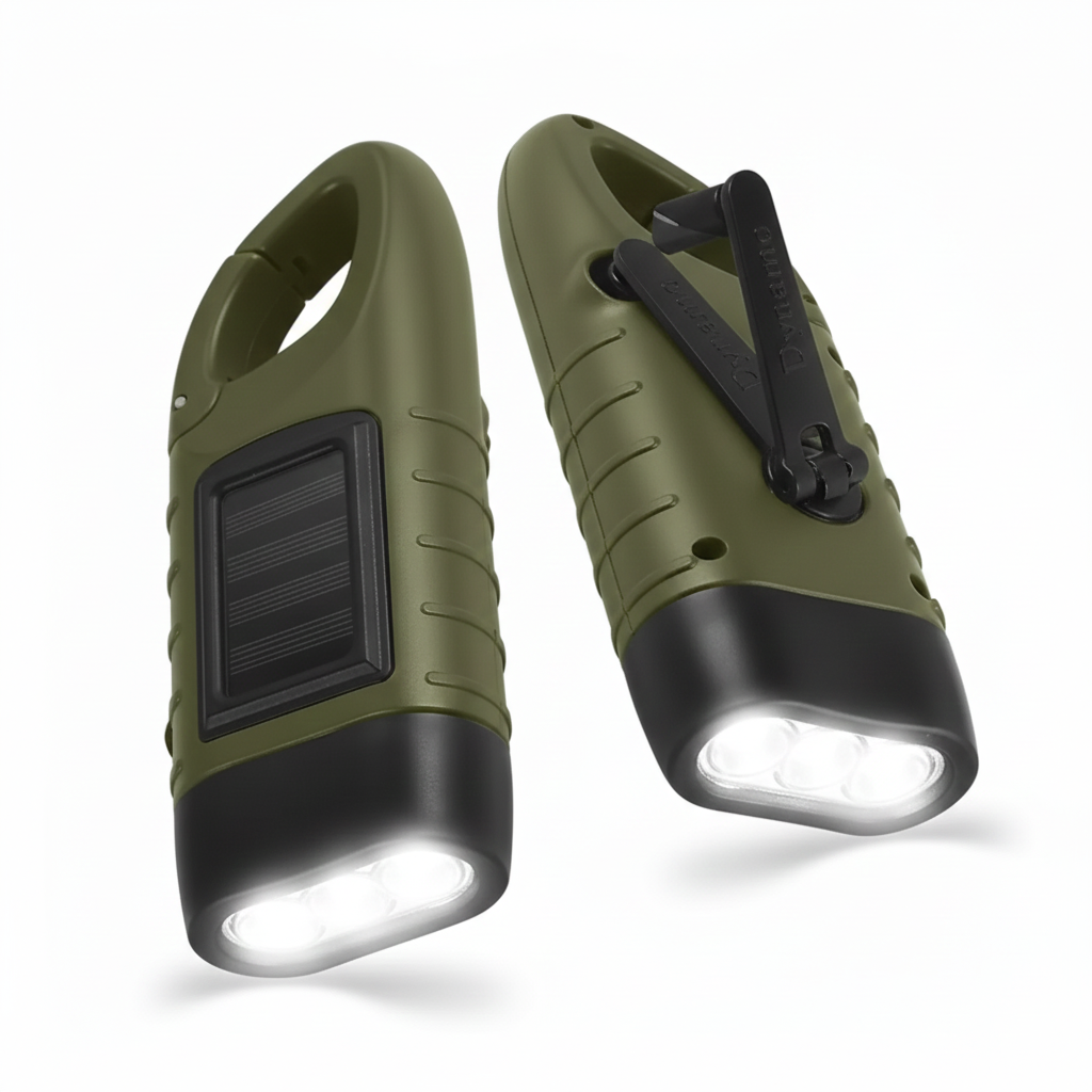 LED-Taschenlampe mit Handkurbel, solarbetrieben und wiederaufladbar