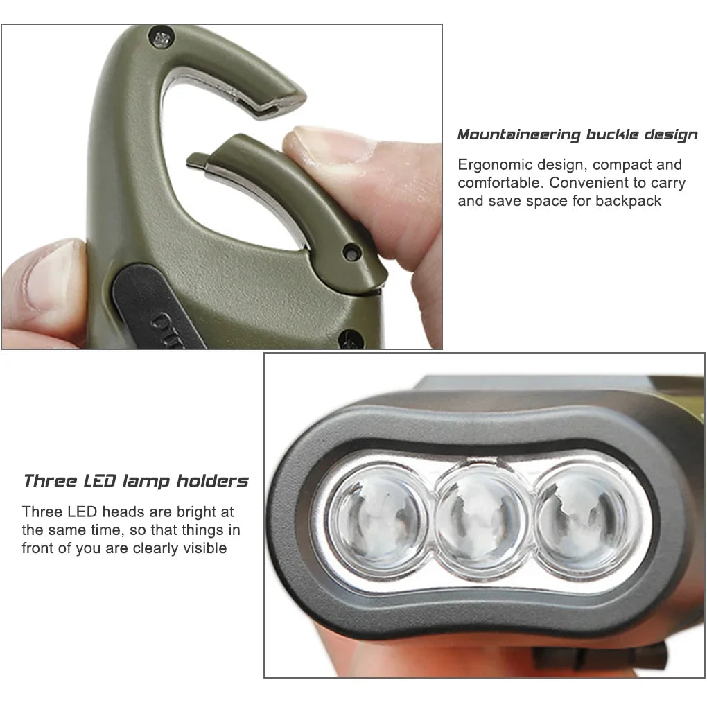 LED Flashlight Hand Crank Solar Powered Rechargeable