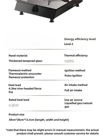 Krachtige enkelvoudige gasbrander met gehard glas & elektronische ontsteking