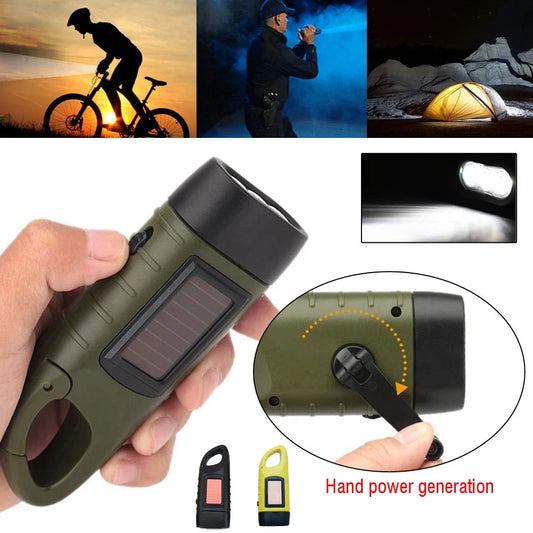 LED Flashlight Hand Crank Solar Powered Rechargeable