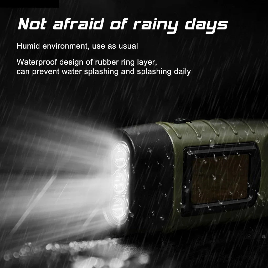 LED Flashlight Hand Crank Solar Powered Rechargeable