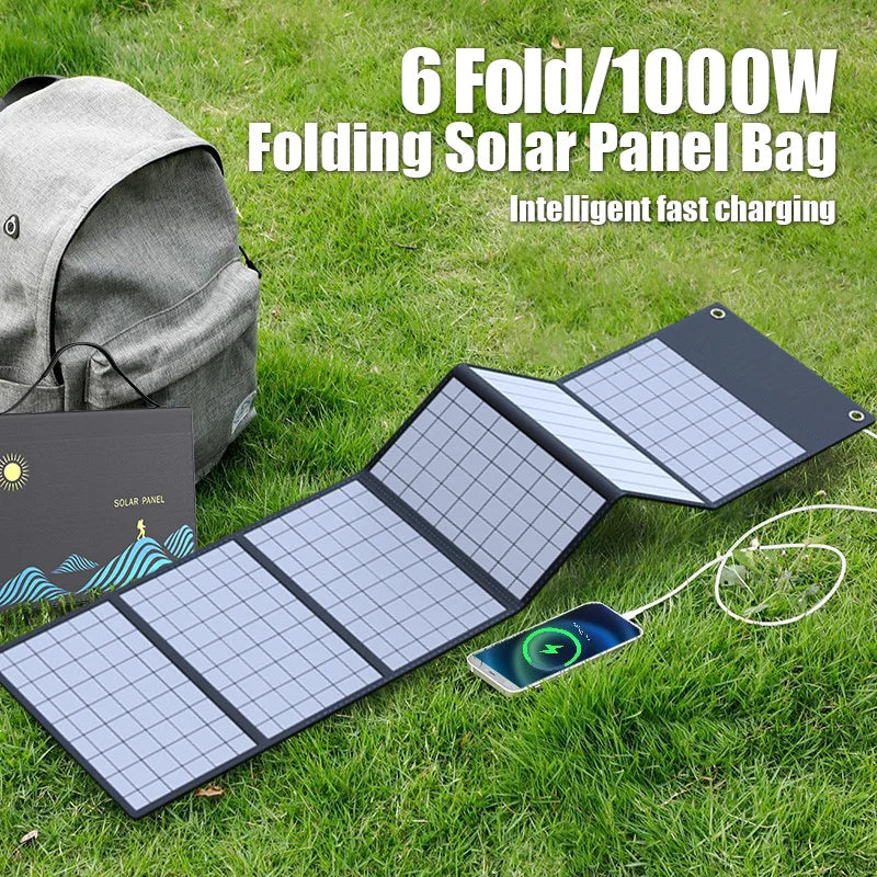1000W Solar Panel Portable Folding Bag USB+DC Output Solar Charger Outdoor Power Supply for Home Mobile Phone Power Generator
