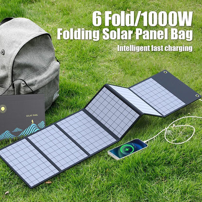 1000W Solar Panel Portable Folding Bag USB+DC Output Solar Charger Outdoor Power Supply for Home Mobile Phone Power Generator