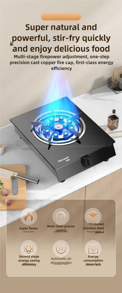 Krachtige enkelvoudige gasbrander met gehard glas & elektronische ontsteking