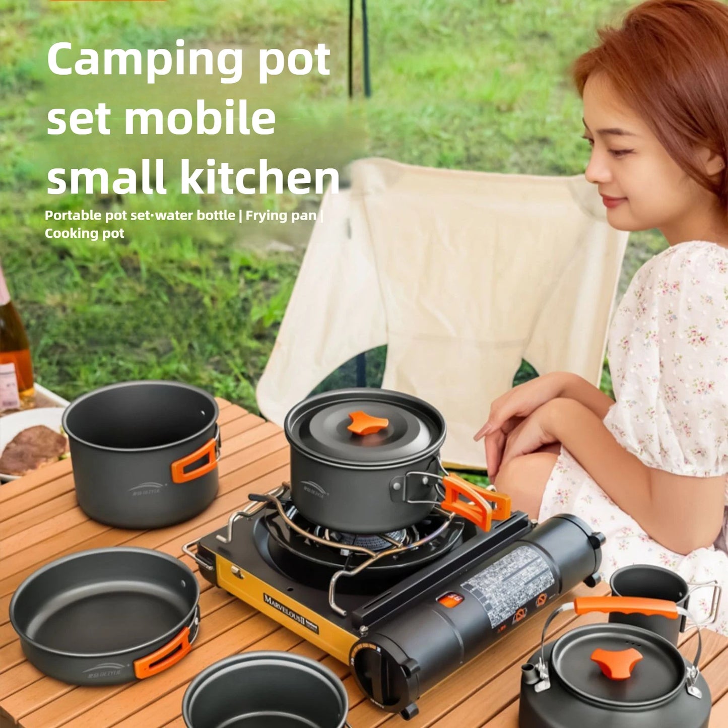 Complete camping kookset – potten, pan & waterketel