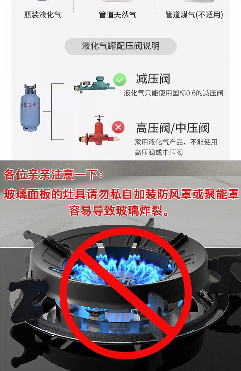 Krachtige enkelvoudige gasbrander met gehard glas & elektronische ontsteking