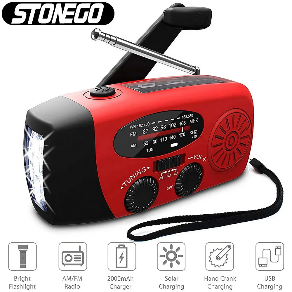 Multifunctionele Noodradio met Solar, Hand Crank, Powerbank en LED Zaklamp