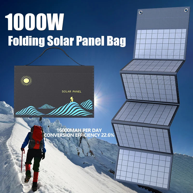 1000W Solar Panel Portable Folding Bag USB+DC Output Solar Charger Outdoor Power Supply for Home Mobile Phone Power Generator