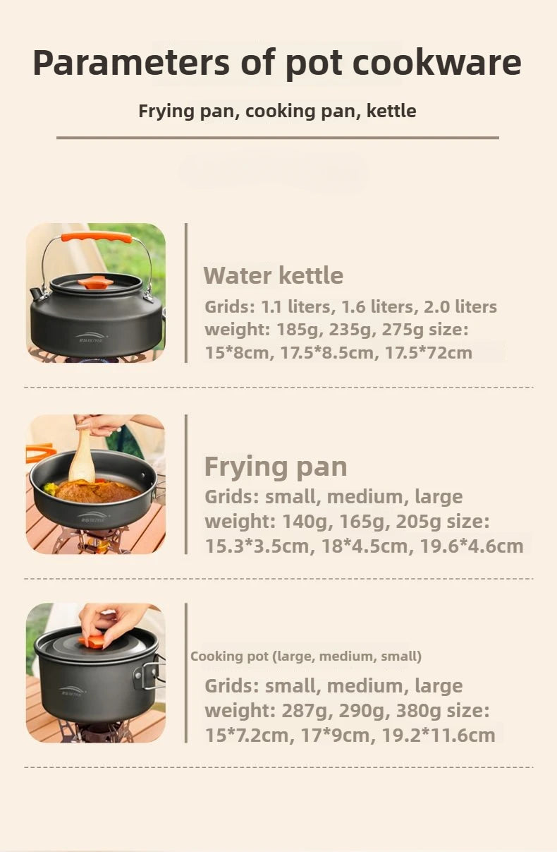 Complete camping kookset – potten, pan & waterketel