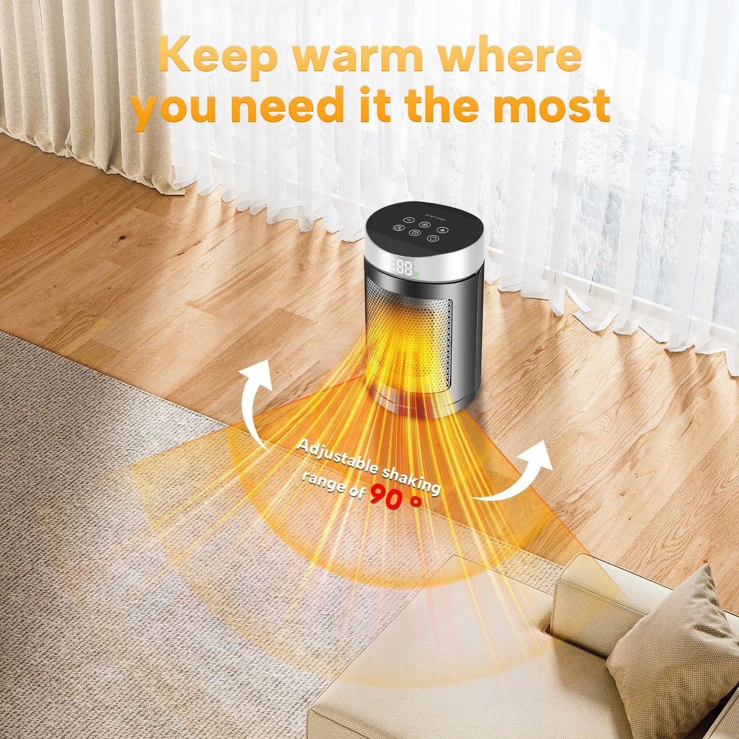 Portable Electric Heater Space Heater Indoor Energy Saving Hot Air Heater Energy Efficient for Household Desktop Office Winter