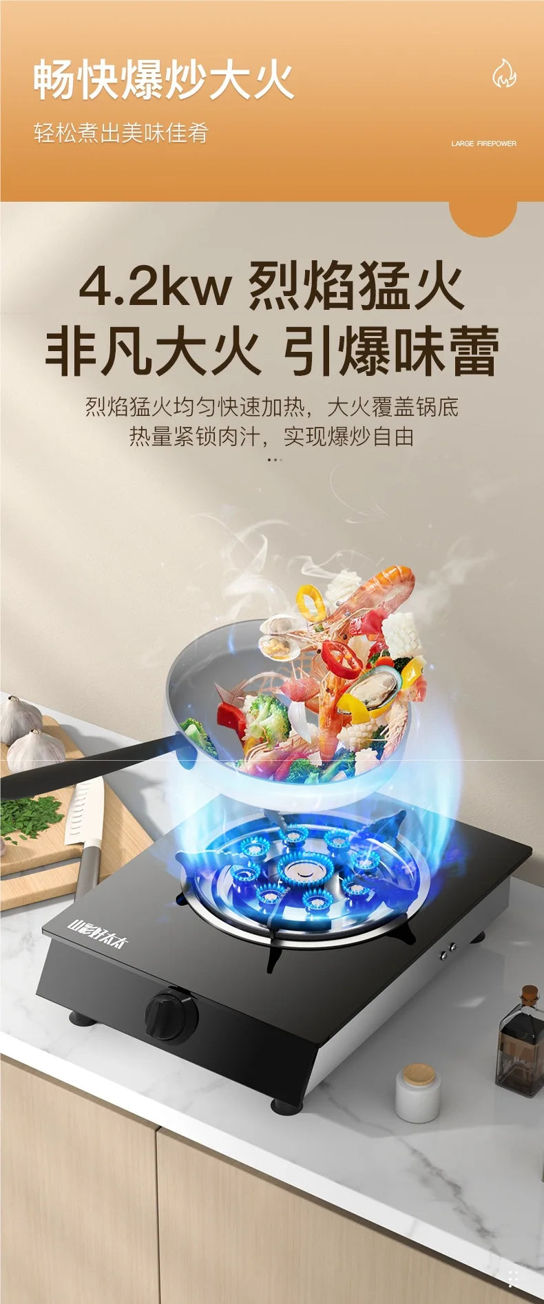 Krachtige enkelvoudige gasbrander met gehard glas & elektronische ontsteking