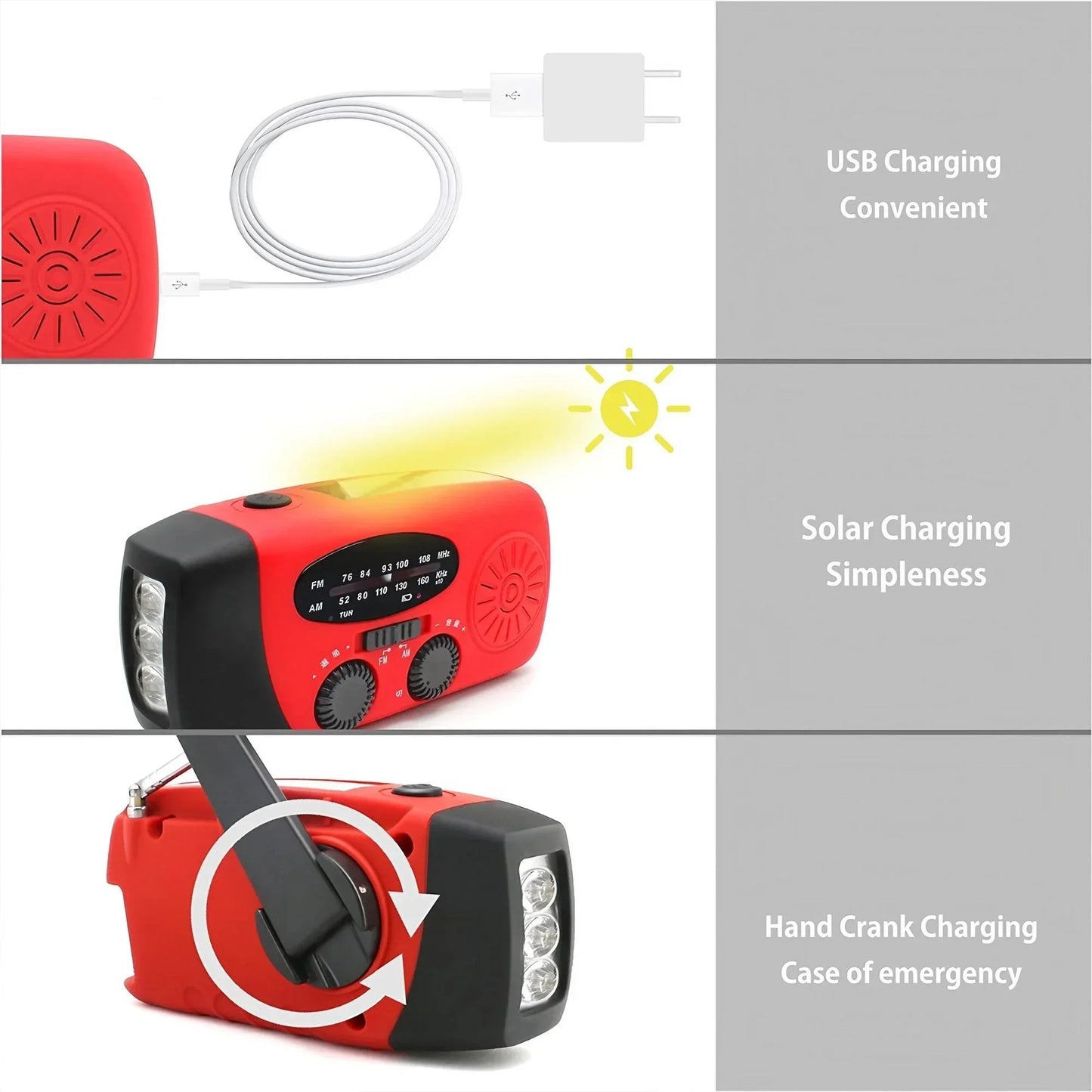Multifunctionele Noodradio met Solar, Hand Crank, Powerbank en LED Zaklamp