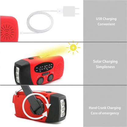 Multifunctionele Noodradio met Solar, Hand Crank, Powerbank en LED Zaklamp