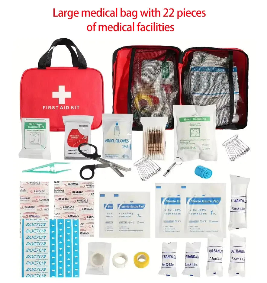22 piece advanced first aid kit, including bandages, scissors, tweezers - a comprehensive emergency survival kit for families, o