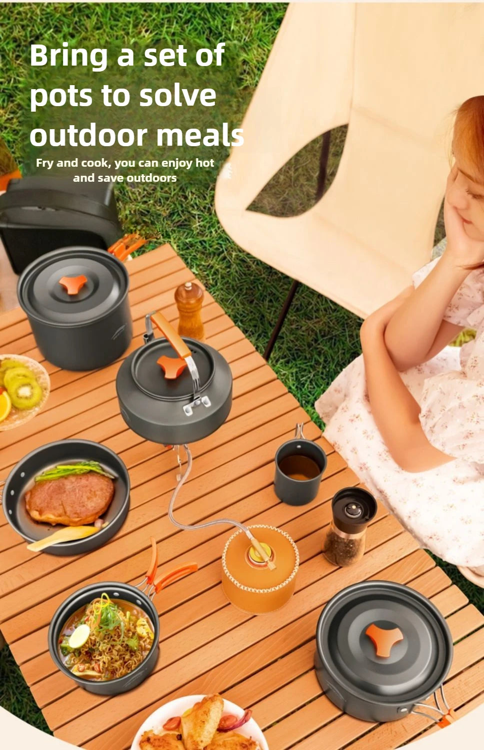 Complete camping kookset – potten, pan & waterketel